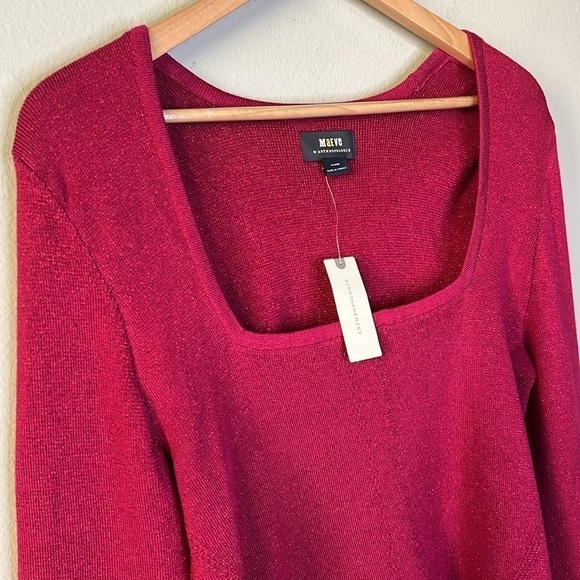 Maeve Anthropologie Square-Neck Bell-Sleeve Sweater in Pink Shimmer Size XL NWT - Picture 8 of 11